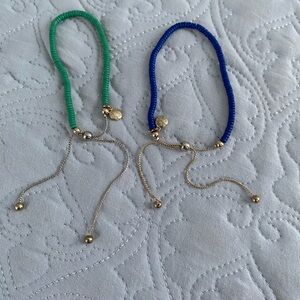 J. Crew Green and Blue Beaded Bracelets with Gold Accents